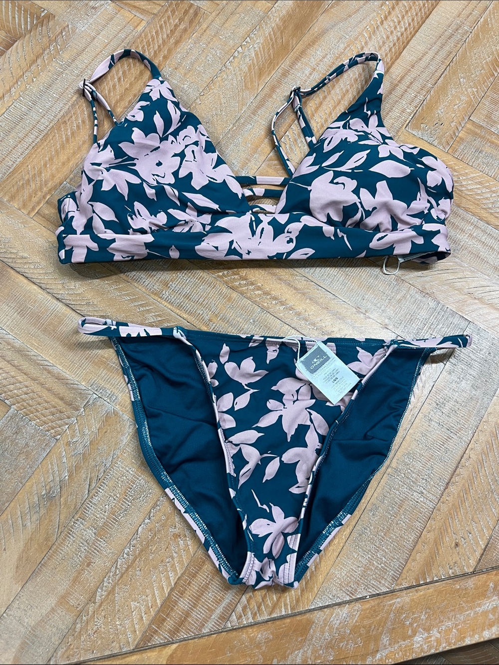 O’Neill Floral Print Pink & Teal Two-Piece Swim Set - Women